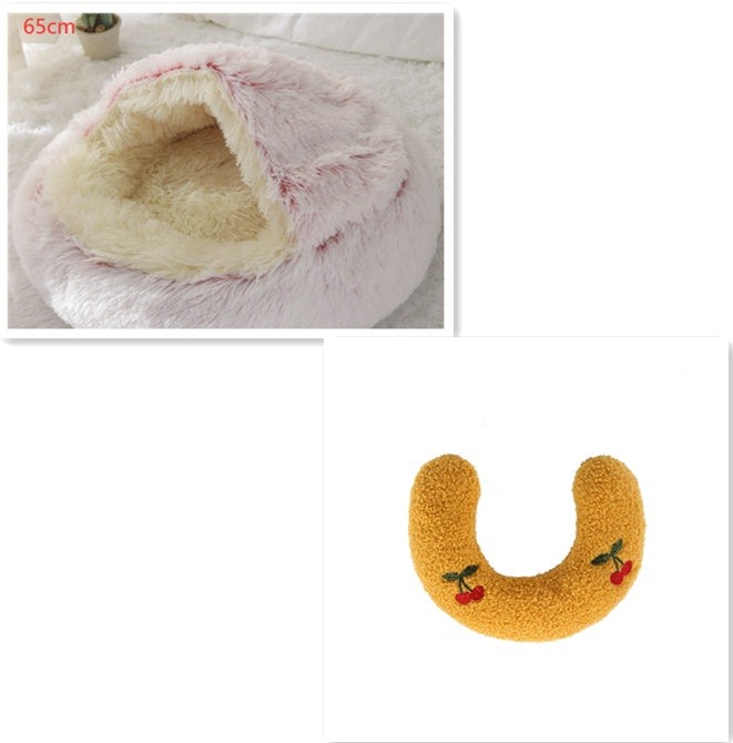 Pet Cat Dog 2 In 1 Winter Bed Round Plush Warm Bed House Soft Long Plush UK PET HOUSE