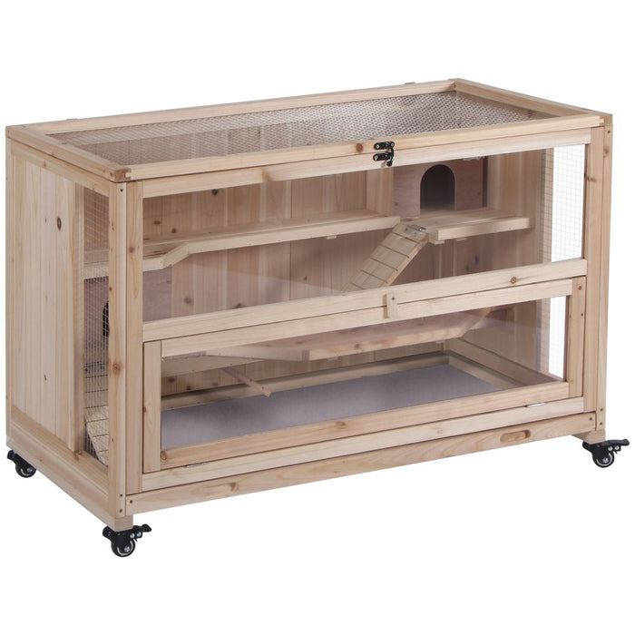 3-Tier Wooden Hamster Cage, Roden Small Animals Hutch, Ladders, Natural Wood UK PET HOUSE