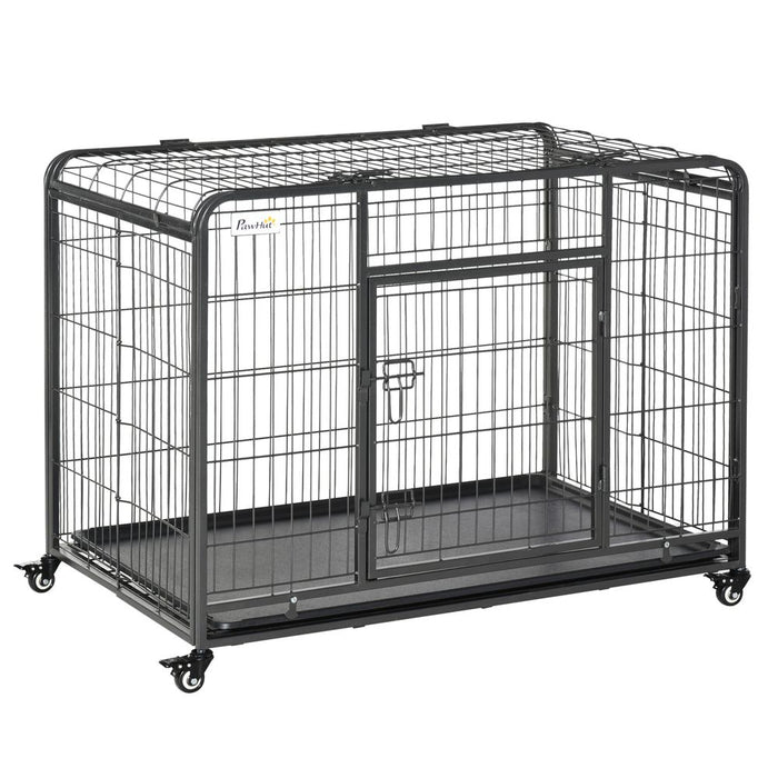 78x109cm Metal Dog Cage Kennel w/ Locking Door & Wheels Large Pets Pawhut UK PET HOUSE