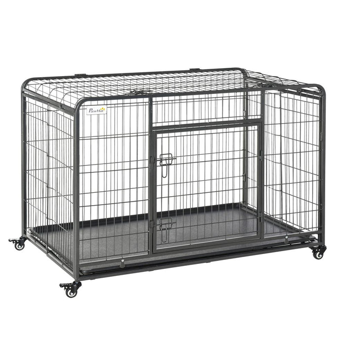 81x125cm Metal Dog Cage Kennel Locking Door & Wheels Extra Large Pets Pawhut UK PET HOUSE
