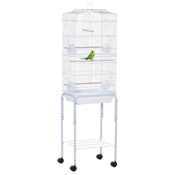 Bird Cage for Budgie Finch Canary Parakeet W/ Stand Sliding Tray White Pawhut UK PET HOUSE