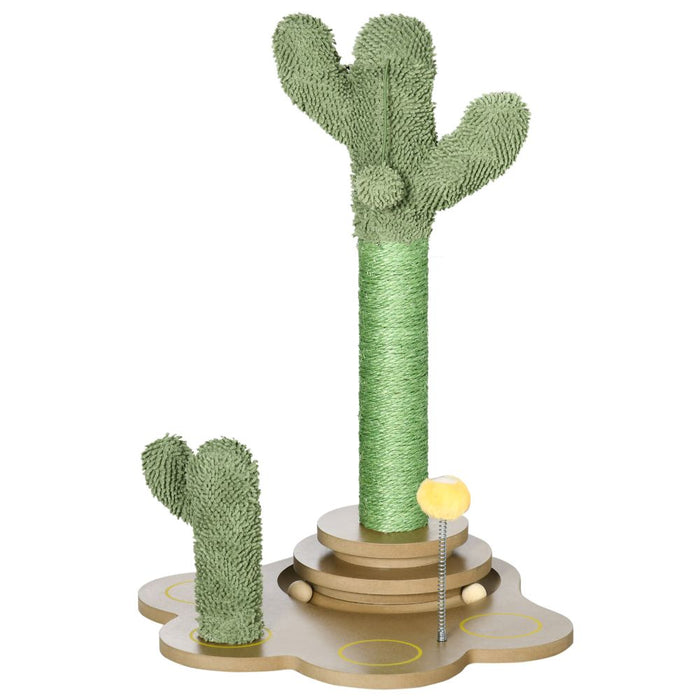 Cactus-Shaped Chenille Pet Toy w/ Balls & Sisal Scratching Post UK PET HOUSE