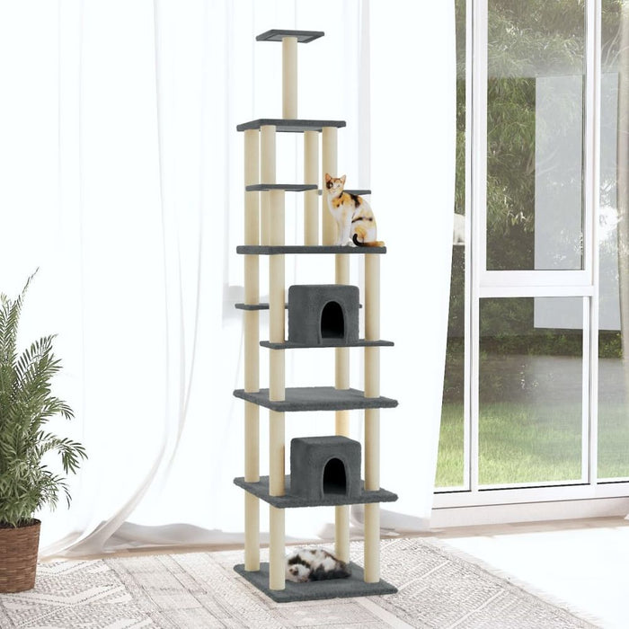 Cat Tree with Sisal Scratching Posts Light Grey 216 cm UK PET HOUSE