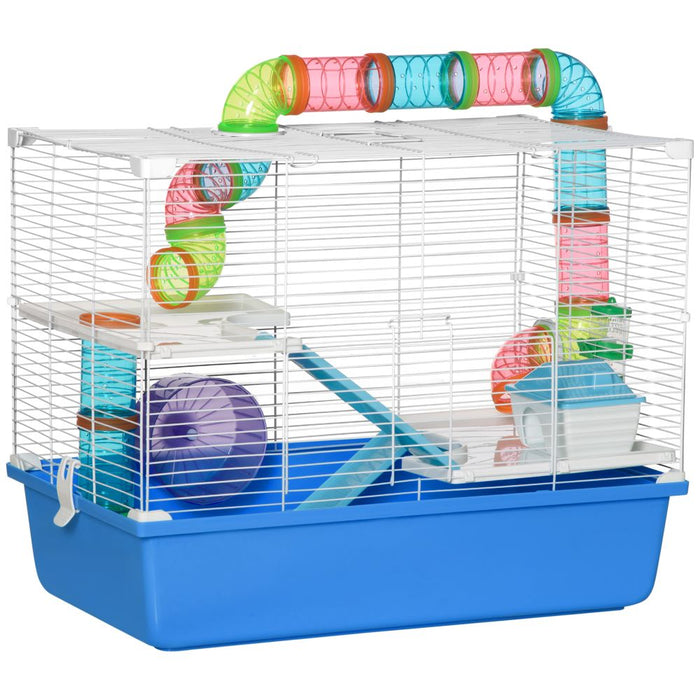 Hamster Cage Rodents House w/ Tubes Exercise Wheel, Water Bottle - Blue UK PET HOUSE