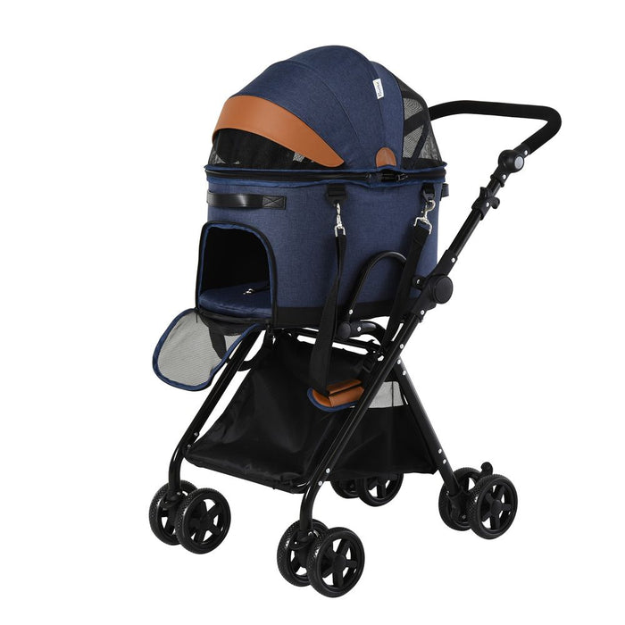 Luxury Folding Pet Stroller Removable Carrier Adjustable Canopy Bag Brake UK PET HOUSE
