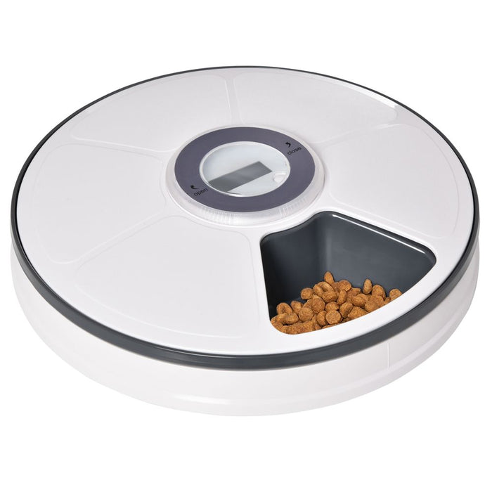 Pet Cat Dog Automatic Feeder w/ Digital Timer Six-Meal Food Dispenser Trays White Pawhut