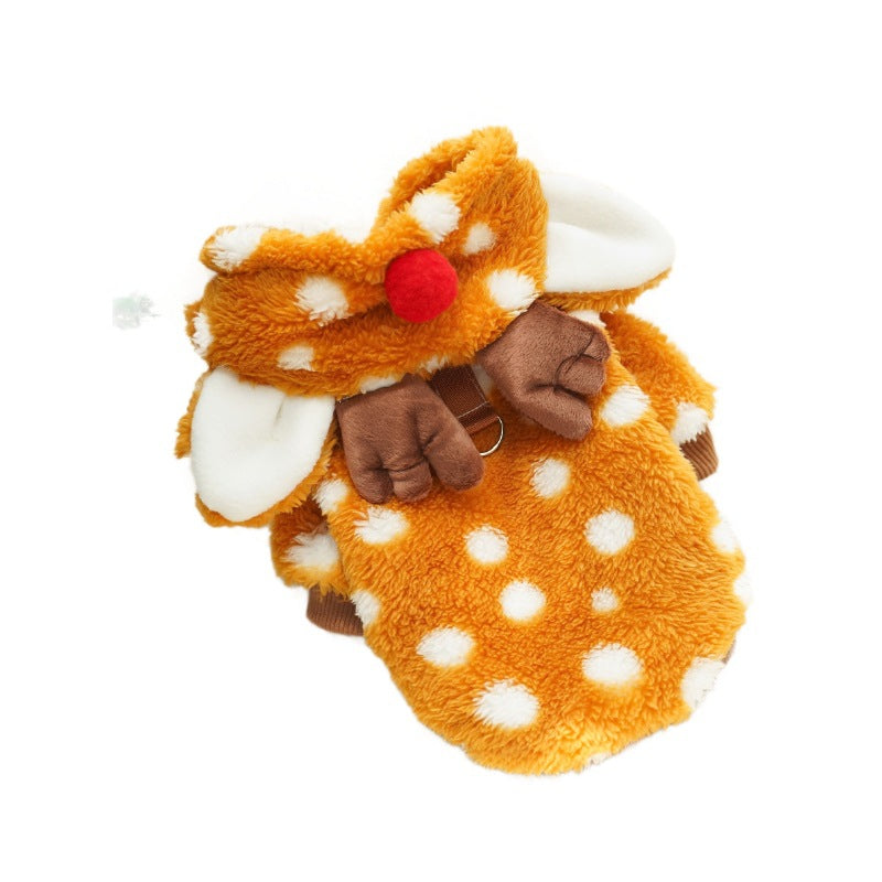 Pet Dog Cat Christmas Elk Costume – Fleece-Lined Autumn & Winter Clothes for Medium Dogs UK PET HOUSE