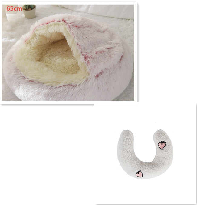 Pet Cat Dog 2 In 1 Winter Bed Round Plush Warm Bed House Soft Long Plush UK PET HOUSE