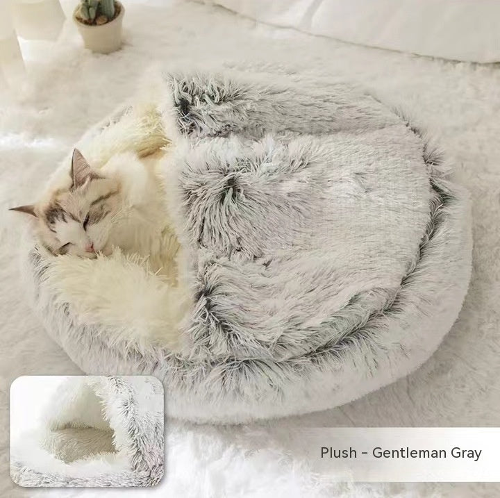 Pet Cat Dog 2 In 1 Winter Bed Round Plush Warm Bed House Soft Long Plush UK PET HOUSE
