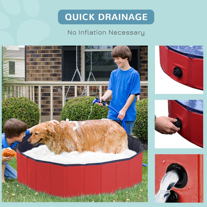 120cm Foldable Pet Paddling Pool Indoor/ Outdoor - Red UK PET HOUSE