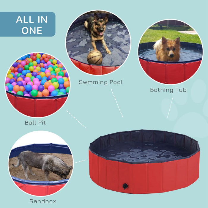 120cm Foldable Pet Paddling Pool Indoor/ Outdoor - Red UK PET HOUSE