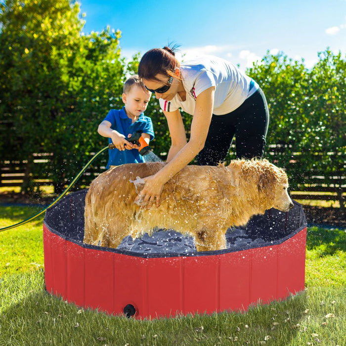 120cm Foldable Pet Paddling Pool Indoor/ Outdoor - Red UK PET HOUSE