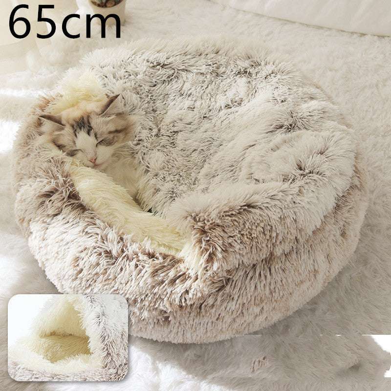 Pet Cat Dog 2 In 1 Winter Bed Round Plush Warm Bed House Soft Long Plush UK PET HOUSE