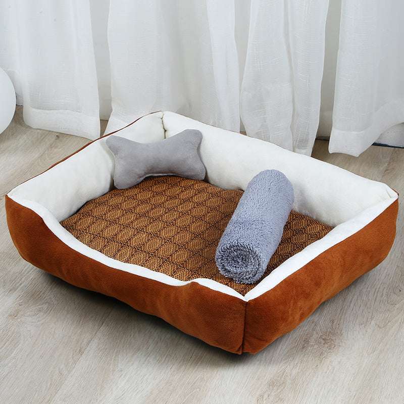 Pet Cat Dog Brown Bed Kennel with Blanket for Different Sizes UK PET HOUSE
