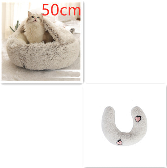 Pet Cat Dog 2 In 1 Winter Bed Round Plush Warm Bed House Soft Long Plush UK PET HOUSE