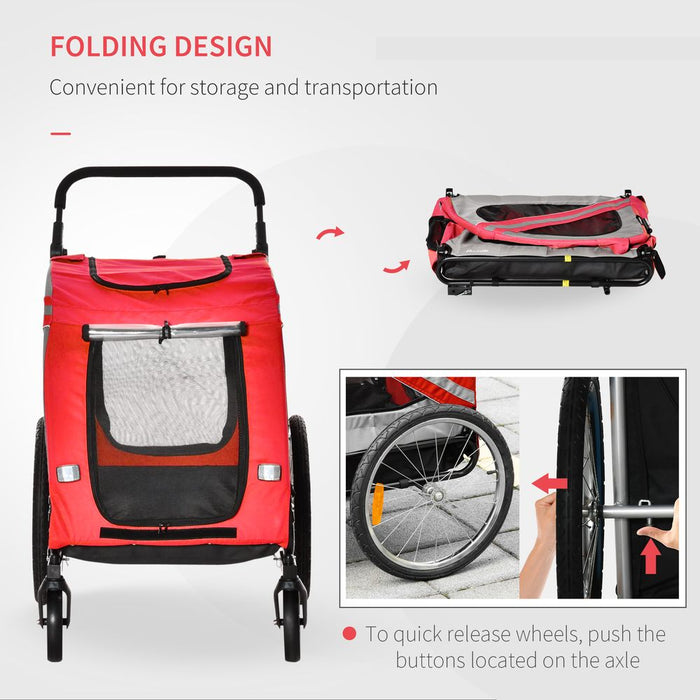 2-In-1 Dog Bike Trailer Stroller w/ Universal Wheel Reflector Flag Red Pawhut UK PET HOUSE