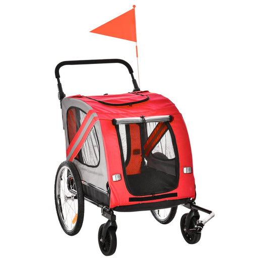 2-In-1 Dog Bike Trailer Stroller w/ Universal Wheel Reflector Flag Red Pawhut UK PET HOUSE
