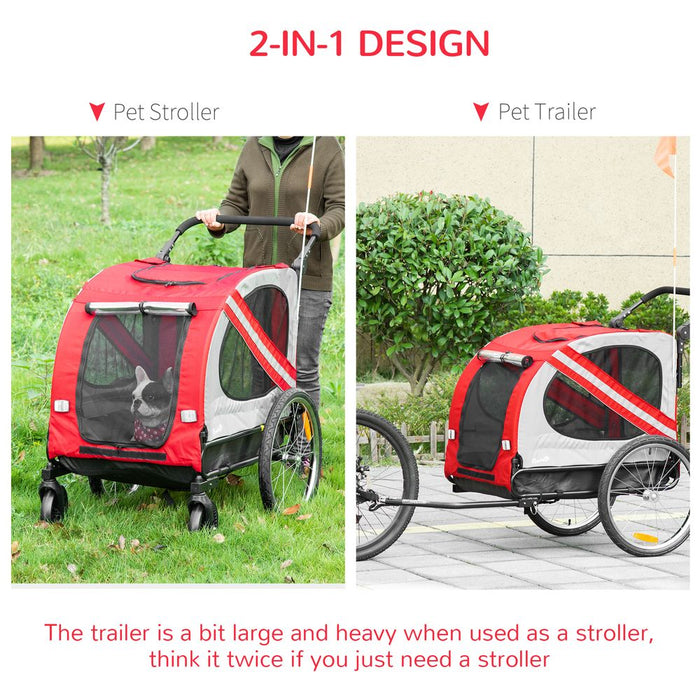 2-In-1 Dog Bike Trailer Stroller w/ Universal Wheel Reflector Flag Red Pawhut UK PET HOUSE