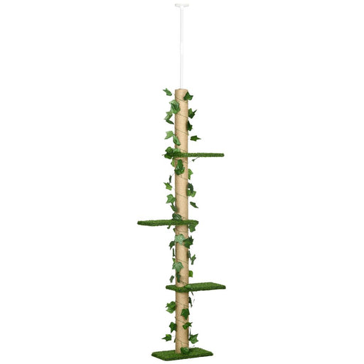 242cm Adjustable Floor-To-Ceiling Cat Tree w/ Anti-Slip Kit - Green UK PET HOUSE