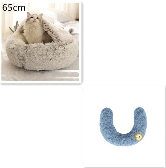 Pet Cat Dog 2 In 1 Winter Bed Round Plush Warm Bed House Soft Long Plush UK PET HOUSE