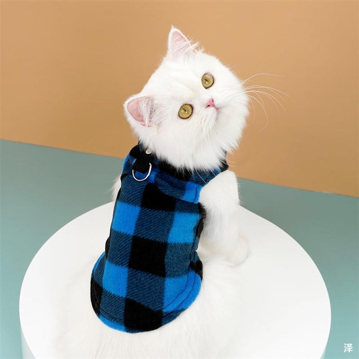 Pet Dog Cat Polar Fleece Plaid Vest Teddy Bichon Clothes