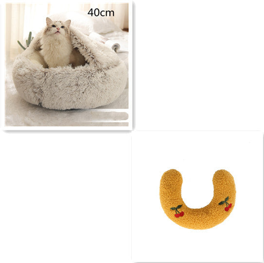 Pet Cat Dog 2 In 1 Winter Bed Round Plush Warm Bed House Soft Long Plush UK PET HOUSE
