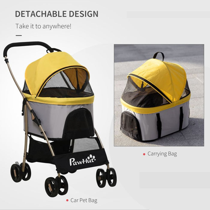 3 In 1 Pet Detachable Stroller (Yellow) UK PET HOUSE