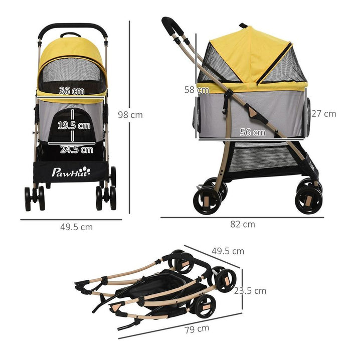 3 In 1 Pet Detachable Stroller (Yellow) UK PET HOUSE