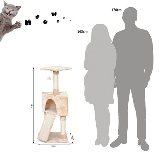 3-Level Cat Tree Sisal Scratching Posts Perch Condo and Ladder, Beige Pawhut UK PET HOUSE