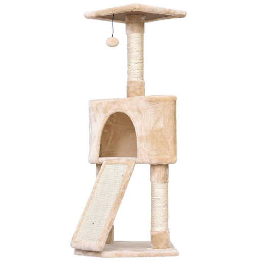 3-Level Cat Tree Sisal Scratching Posts Perch Condo and Ladder, Beige Pawhut UK PET HOUSE