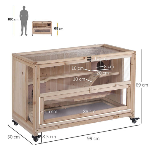 3-Tier Wooden Hamster Cage, Roden Small Animals Hutch, Ladders, Natural Wood UK PET HOUSE