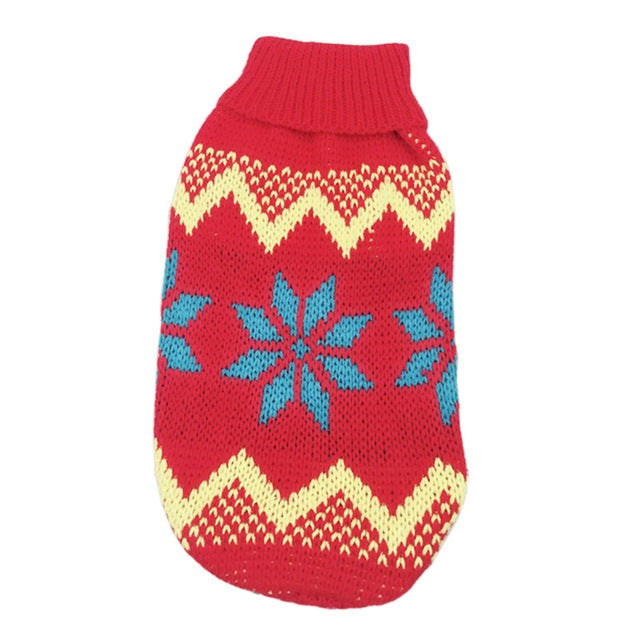 Pet Dog Cat Christmas Maple Snowflake Turtleneck Knitted Sweater Pet Clothes