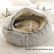 Pet Cat Dog 2 In 1 Winter Bed Round Plush Warm Bed House Soft Long Plush UK PET HOUSE