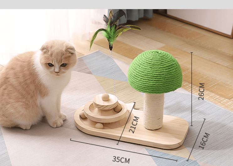 Wooden Cat Turntable Track Toy w/ Scratching Post UK PET HOUSE