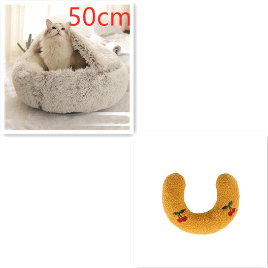Pet Cat Dog 2 In 1 Winter Bed Round Plush Warm Bed House Soft Long Plush UK PET HOUSE