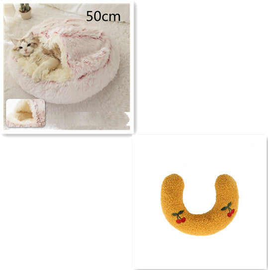 Pet Cat Dog 2 In 1 Winter Bed Round Plush Warm Bed House Soft Long Plush UK PET HOUSE