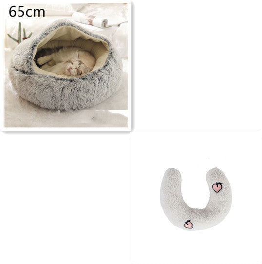 Pet Cat Dog 2 In 1 Winter Bed Round Plush Warm Bed House Soft Long Plush UK PET HOUSE