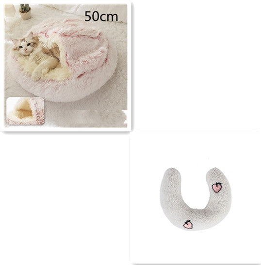 Pet Cat Dog 2 In 1 Winter Bed Round Plush Warm Bed House Soft Long Plush UK PET HOUSE