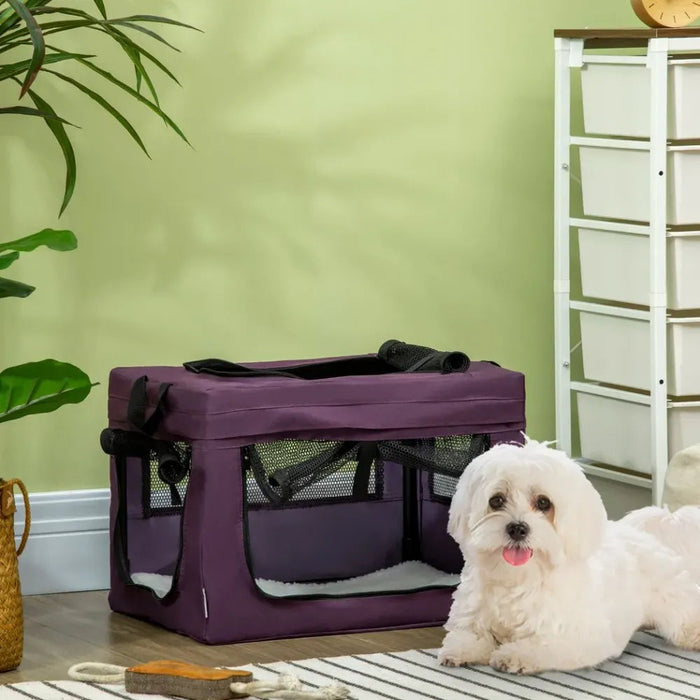 48.5cm Foldable Pet Carrier w/ Cushion - Purple UK PET HOUSE