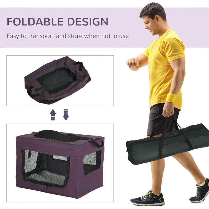 48.5cm Foldable Pet Carrier w/ Cushion - Purple UK PET HOUSE