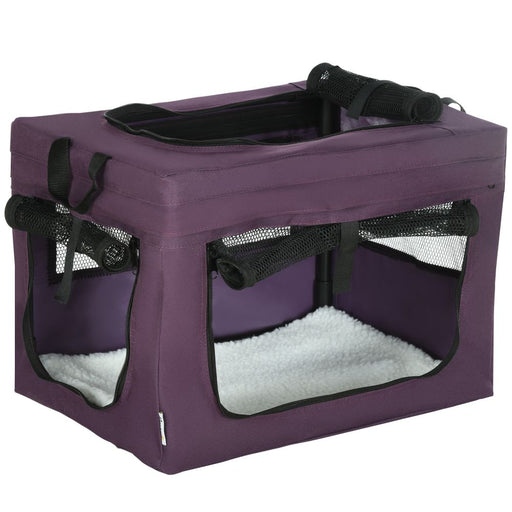 48.5cm Foldable Pet Carrier w/ Cushion - Purple UK PET HOUSE