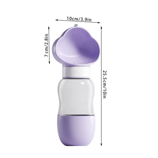 550ML Leak Proof Pet Drink Bottle with 200ml Pet Food Cup - Purple - UK PET HOUSE