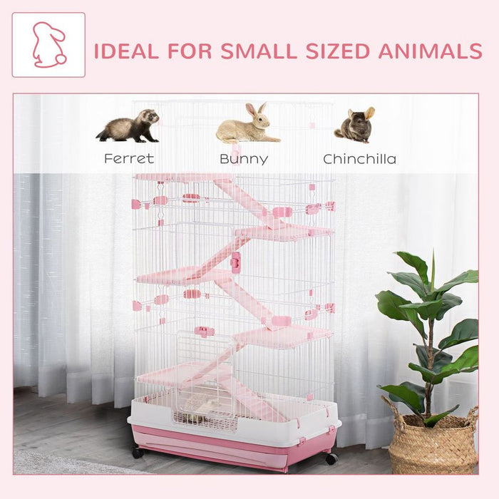 6 Level Small Animal Cage Indoor w/ Wheels Tray for Bunny Ferret Chinchilla UK PET HOUSE