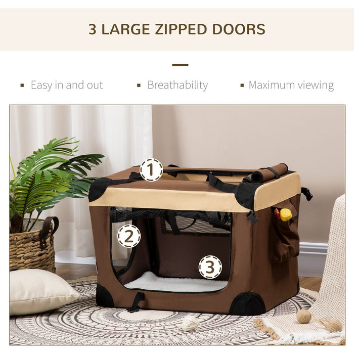 60cm Foldable Pet Carrier w/ Cushion for Mini Dogs and Cats - Brown Pawhut UK PET HOUSE