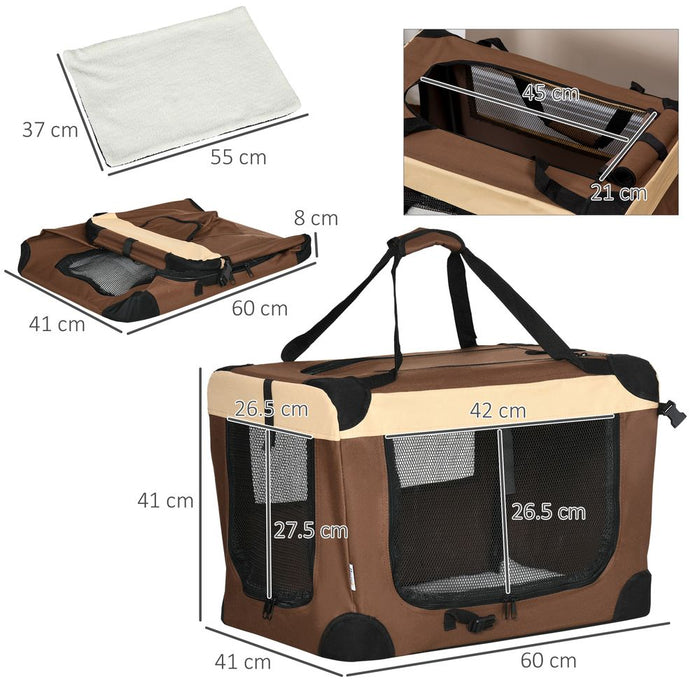 60cm Foldable Pet Carrier w/ Cushion for Mini Dogs and Cats - Brown Pawhut UK PET HOUSE