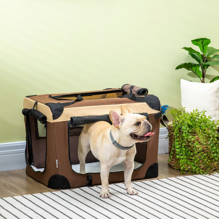 60cm Foldable Pet Carrier w/ Cushion for Mini Dogs and Cats - Brown Pawhut UK PET HOUSE