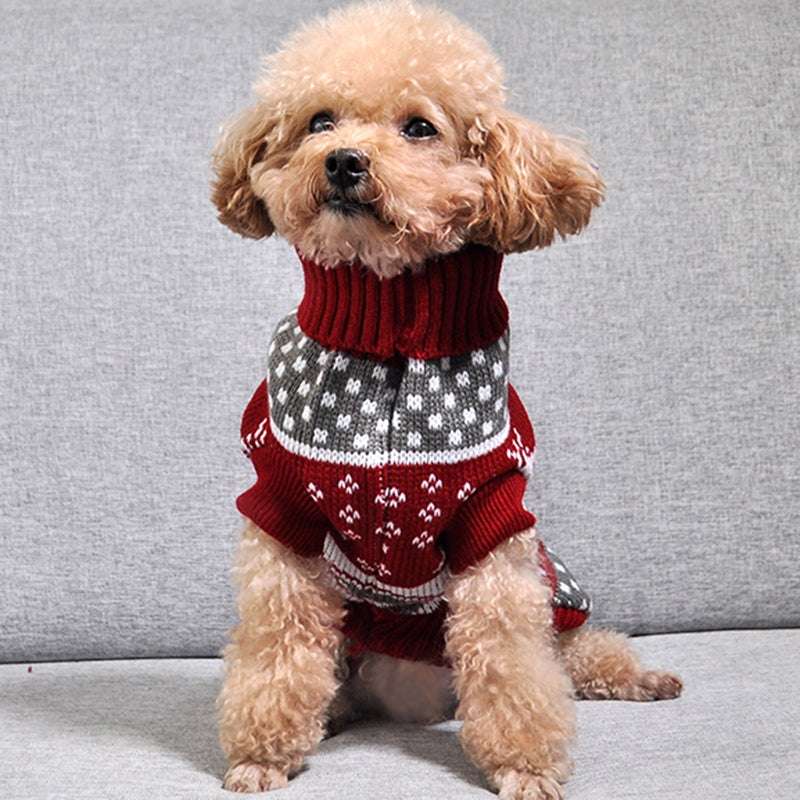 Pet Dog Cat Christmas Maple Snowflake Turtleneck Knitted Sweater Pet Clothes UK PET HOUSE
