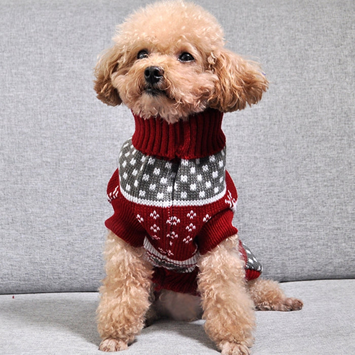 Pet Dog Cat Christmas Maple Snowflake Turtleneck Knitted Sweater Pet Clothes