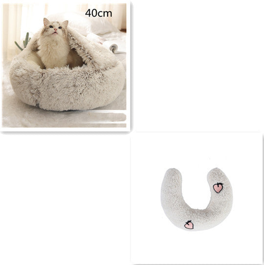 Pet Cat Dog 2 In 1 Winter Bed Round Plush Warm Bed House Soft Long Plush UK PET HOUSE