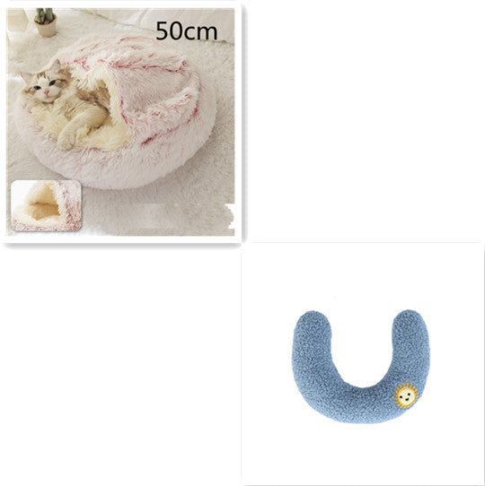 Pet Cat Dog 2 In 1 Winter Bed Round Plush Warm Bed House Soft Long Plush UK PET HOUSE